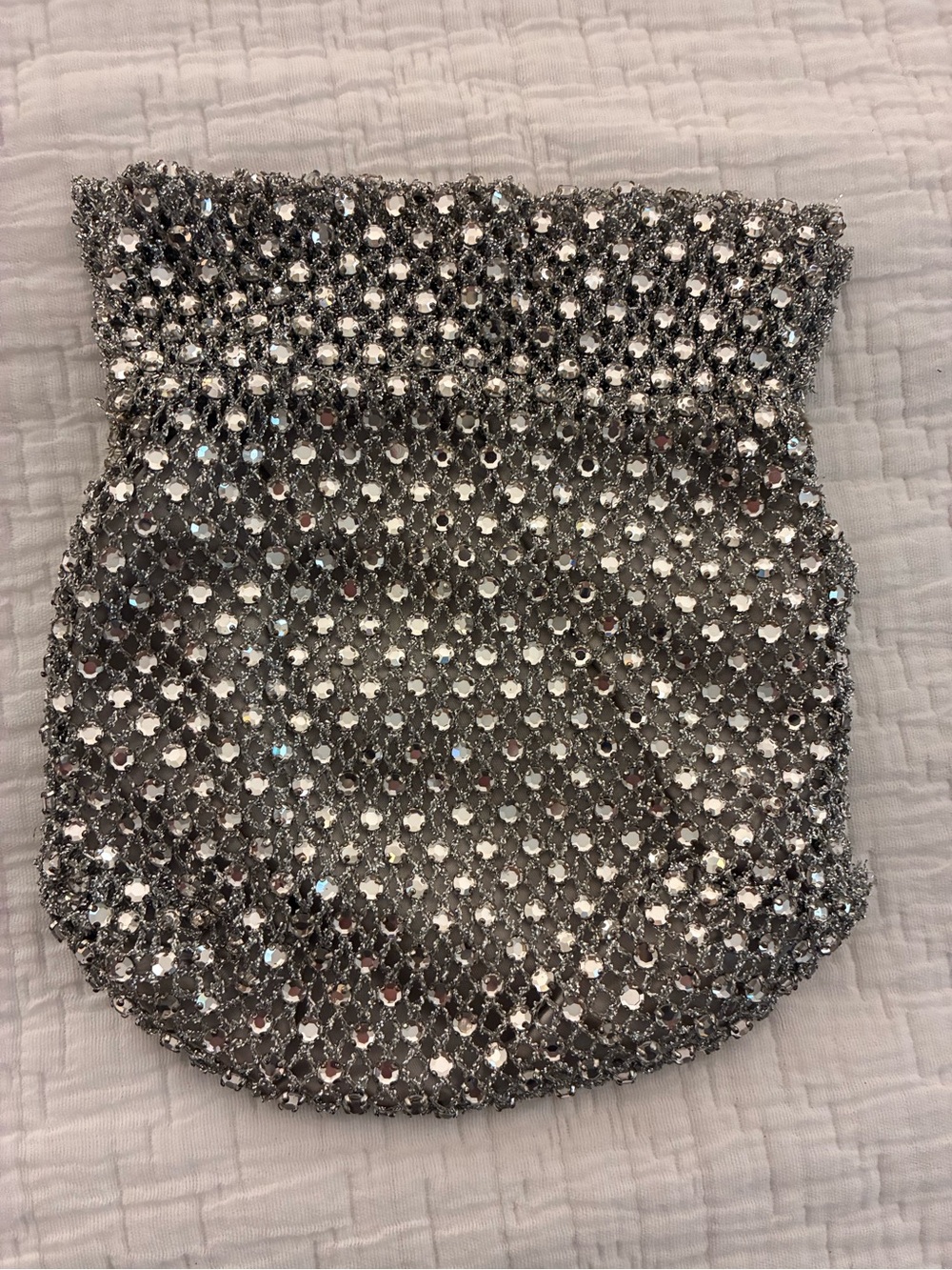 Gorgeous antique MADE IN GERMANY crocheted rhinestone pouch with silk lining.